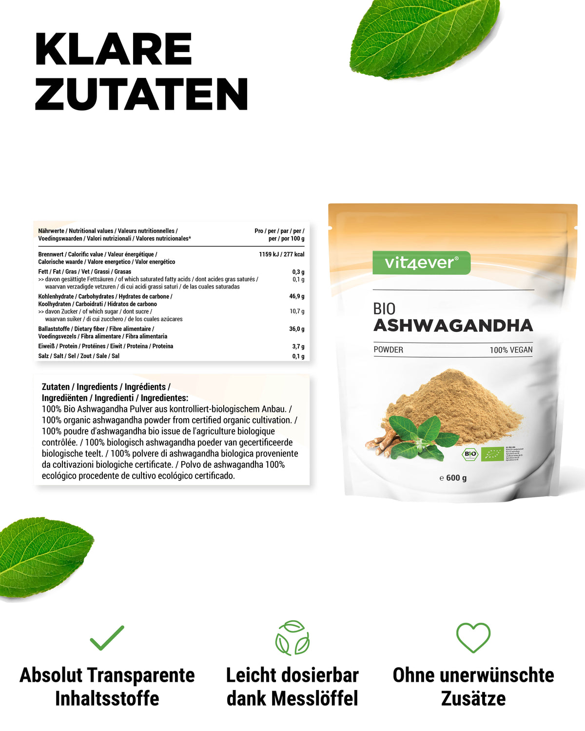 Ashwagandha ecológica en polvo