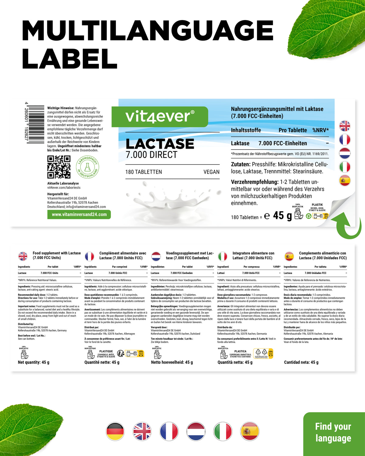 Lactase - à 7000 unités FCC,