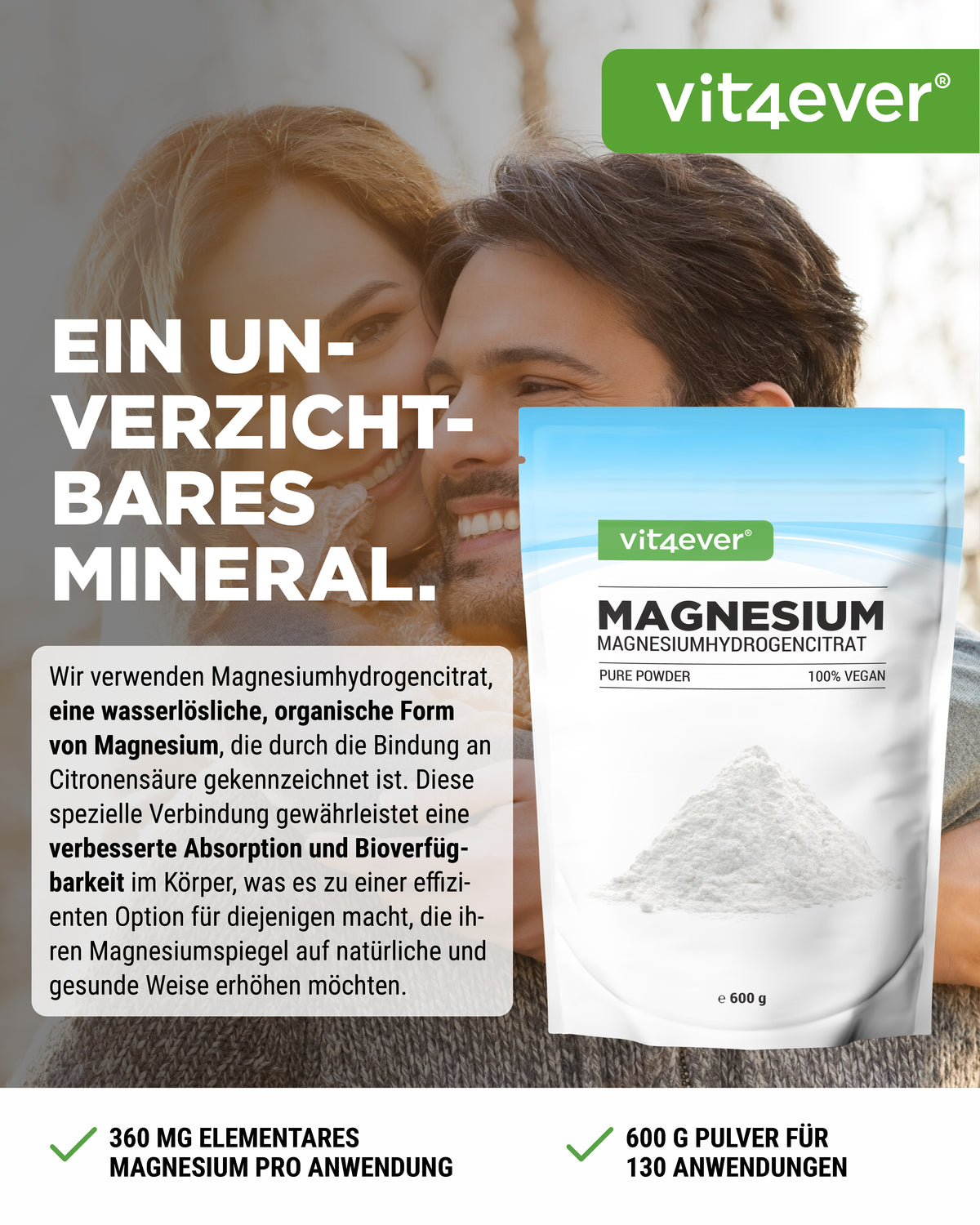 Magnésium Pure - poudre - 100 % hydrogénocitrate de magnésium