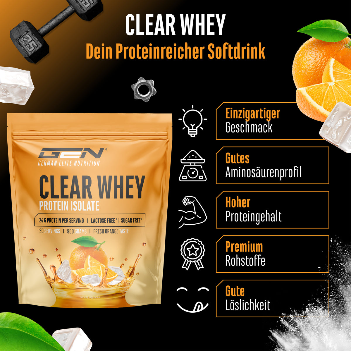 Clear Whey Protein - Fresh Apricot, 900 g