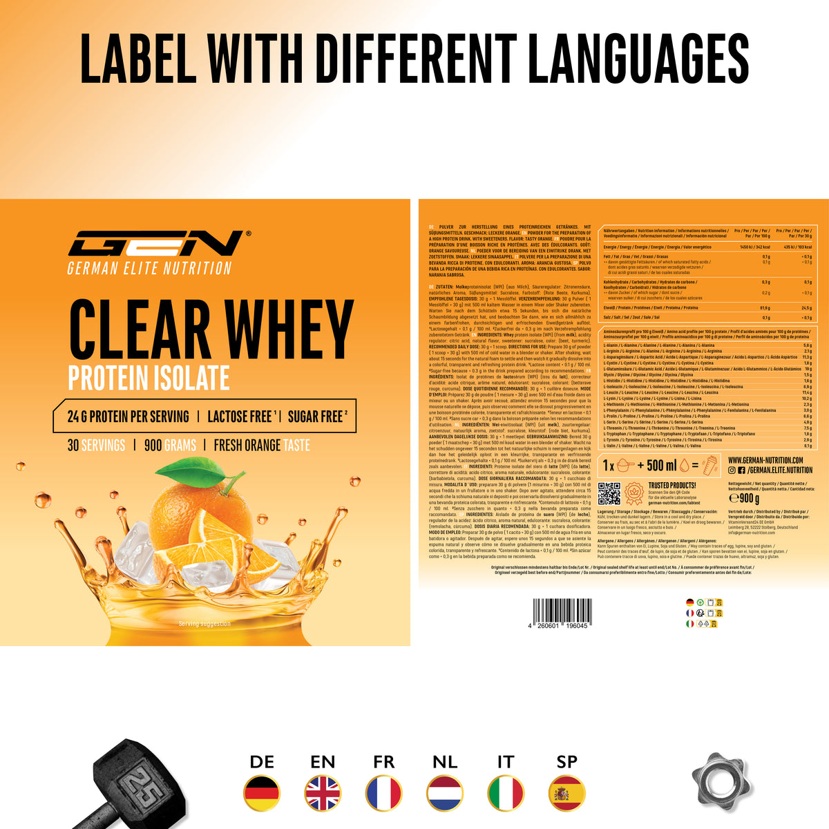 Clear Whey Protein - Fresh Apricot, 900 g