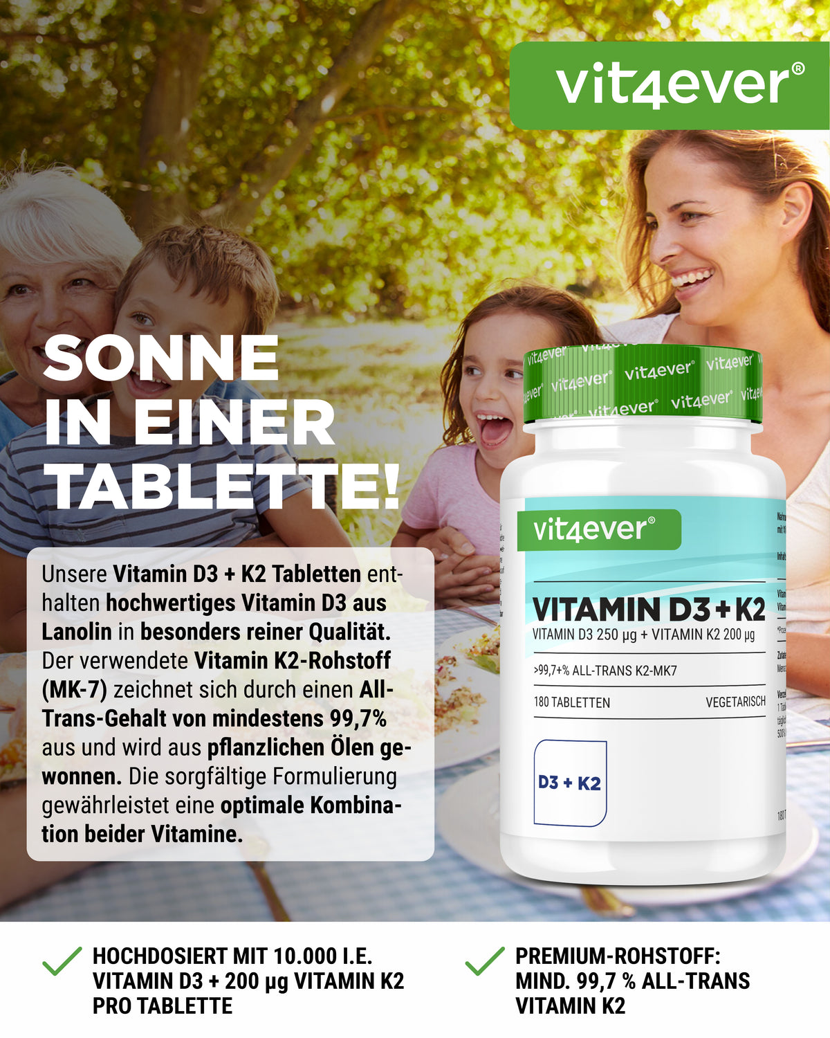 Vitamine D3 10.000 I.E. + Vitamine K2 200 mcg