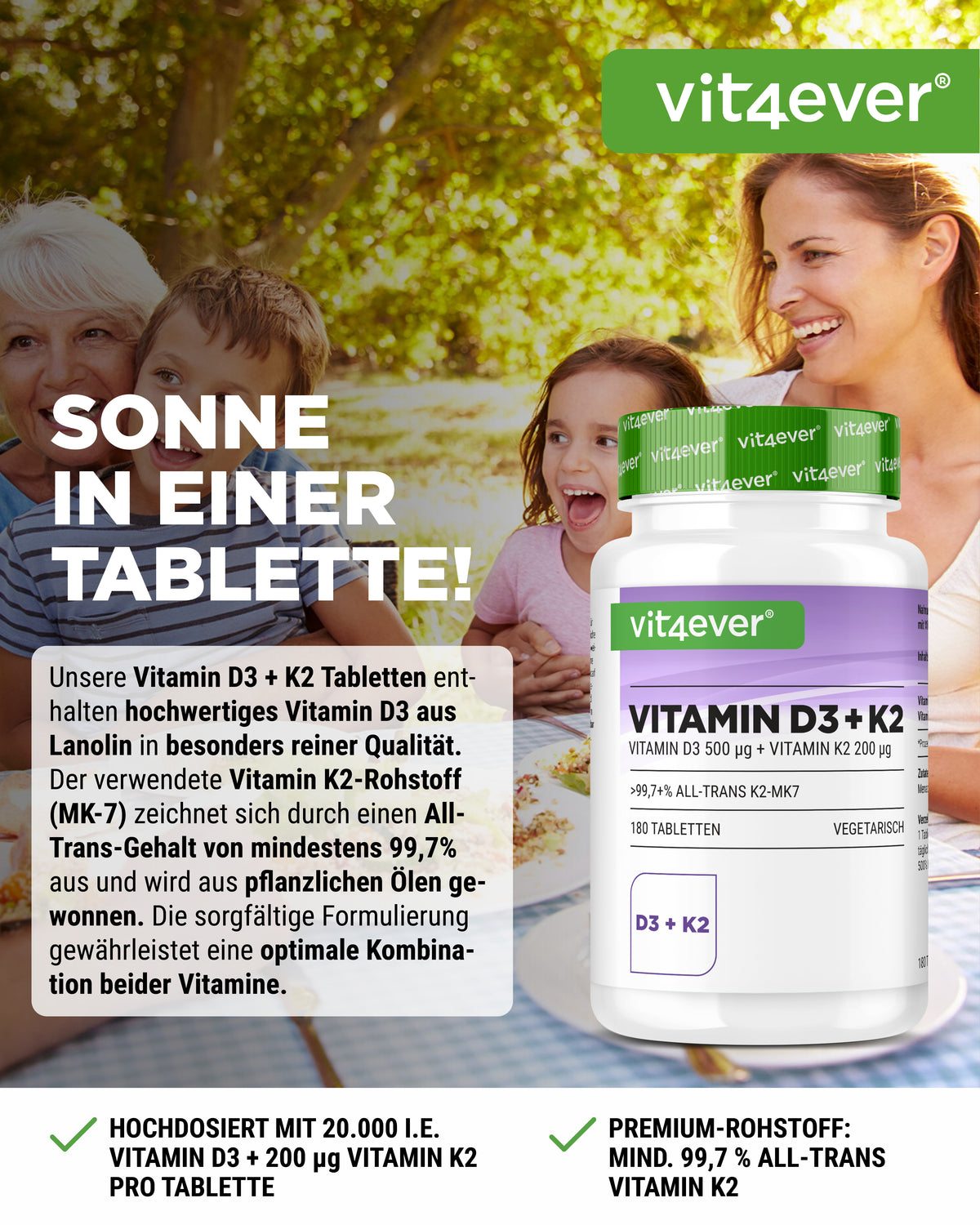 Vitamine D3 20.000 UI + Vitamine K2 200 mcg