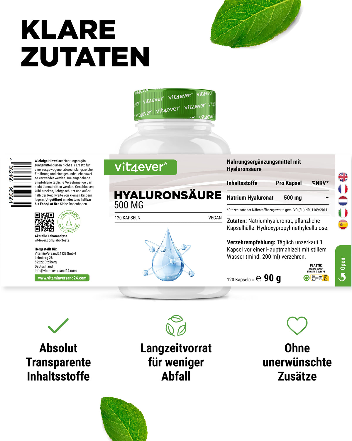 Acido ialuronico 500 mg - 500-700 kDa