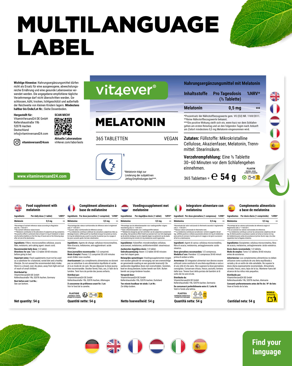 Melatonin - 1 mg - 365 tablets