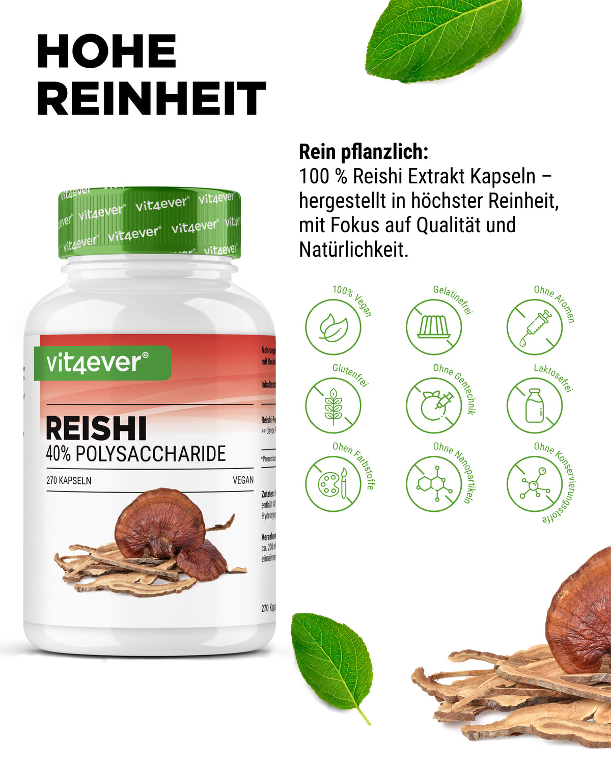 Reishi Intenso champignon - 650 mg extrait - 40% de polysaccharides bioactifs