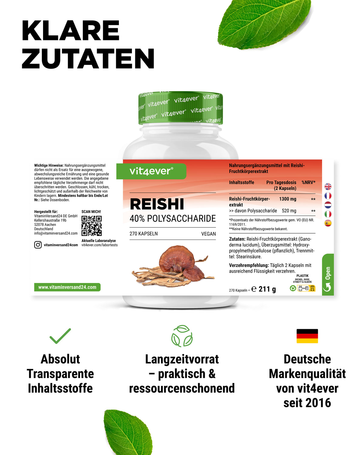 Reishi Intenso champignon - 650 mg extrait - 40% de polysaccharides bioactifs