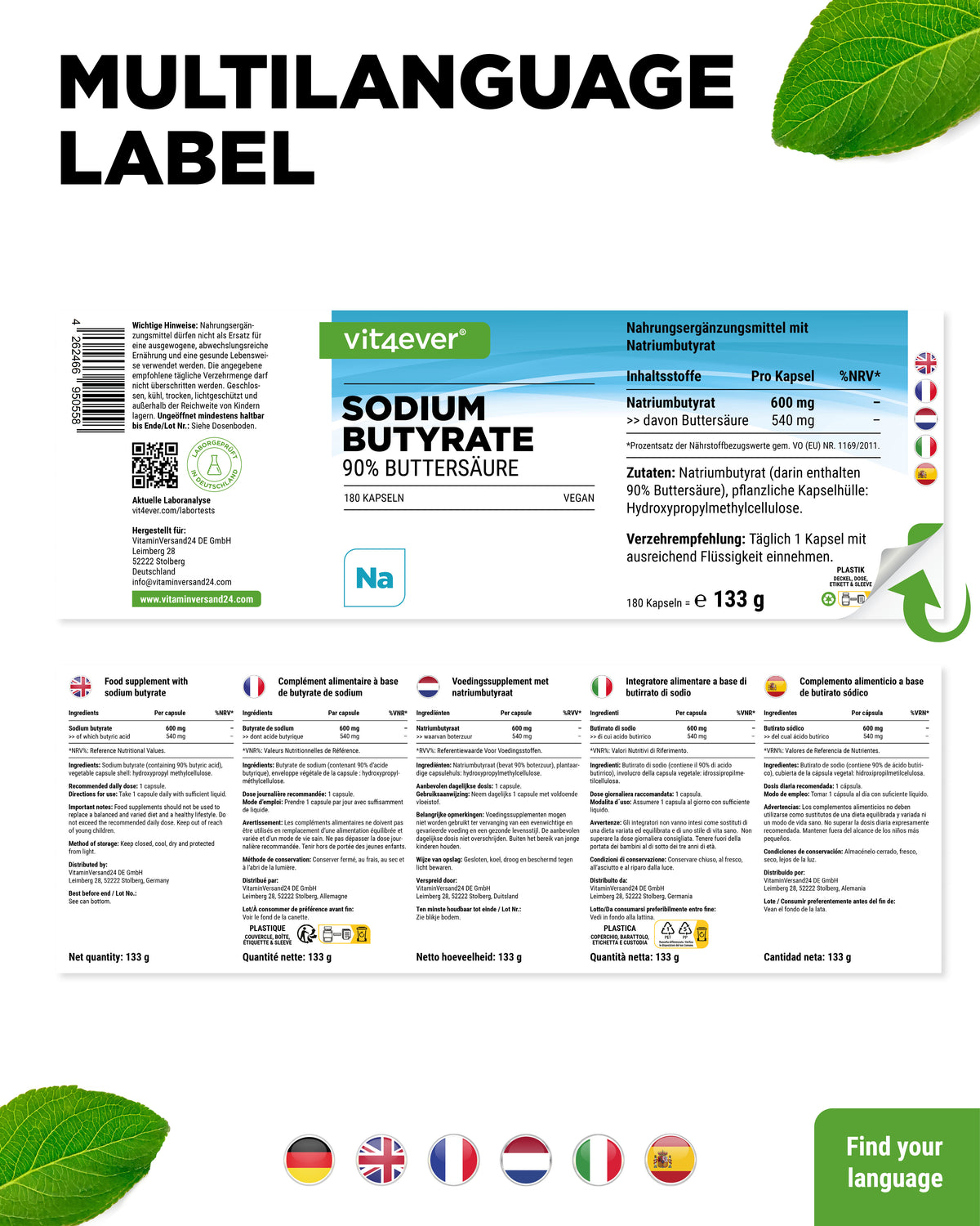 Butyrate de sodium - 600 mg