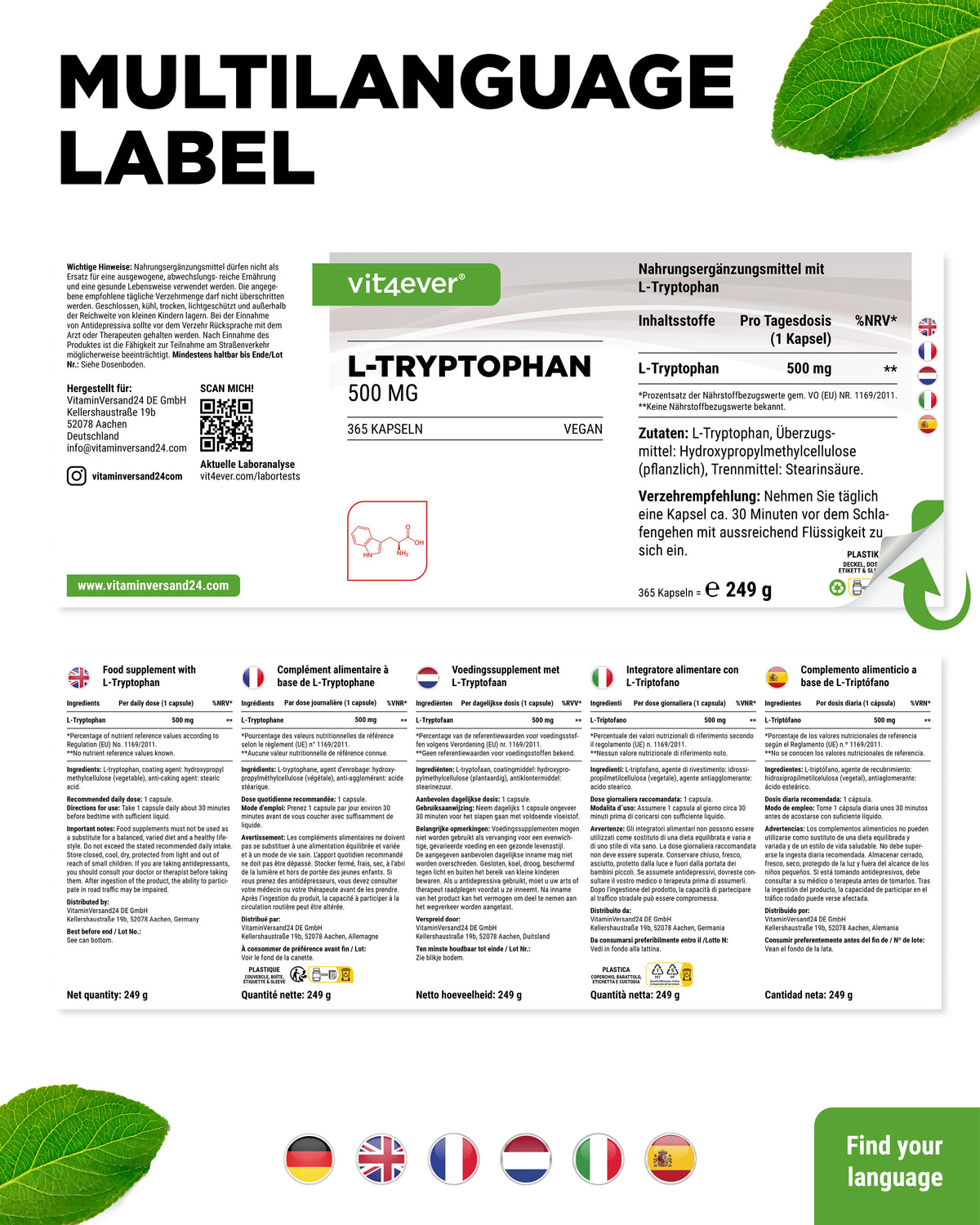 L-Tryptophan - 500 mg