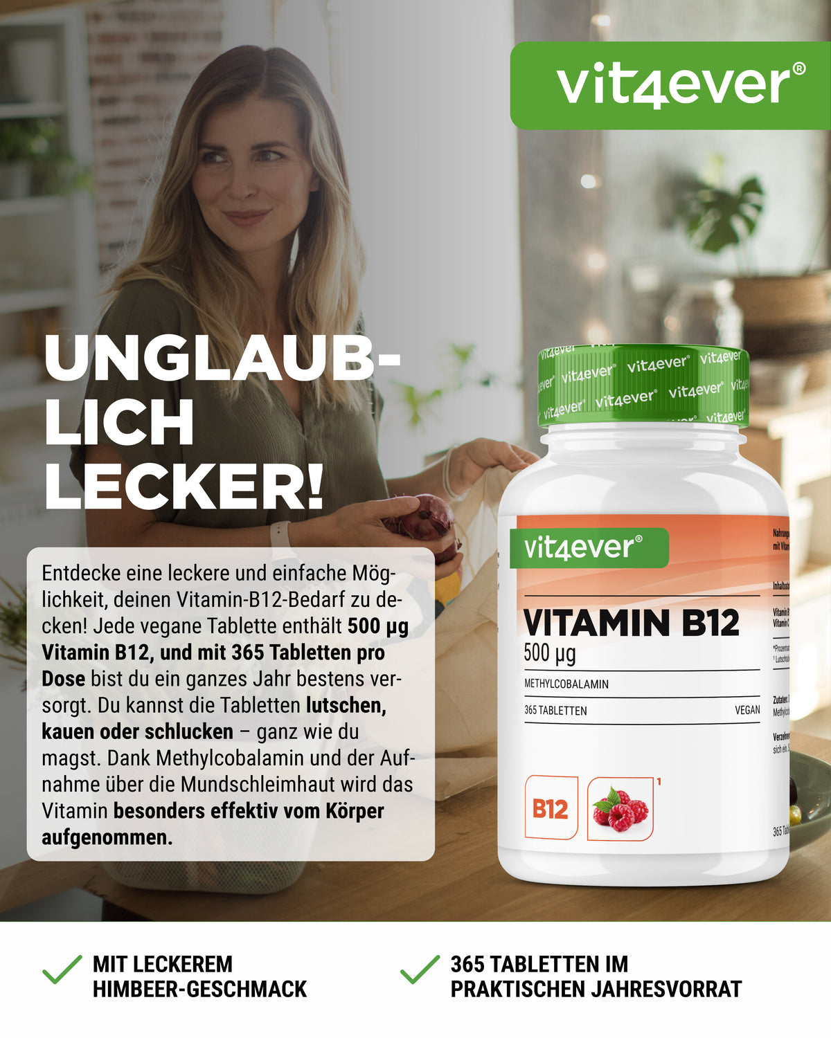 Vitamina B12 - 500 mcg - Sabor frambuesa