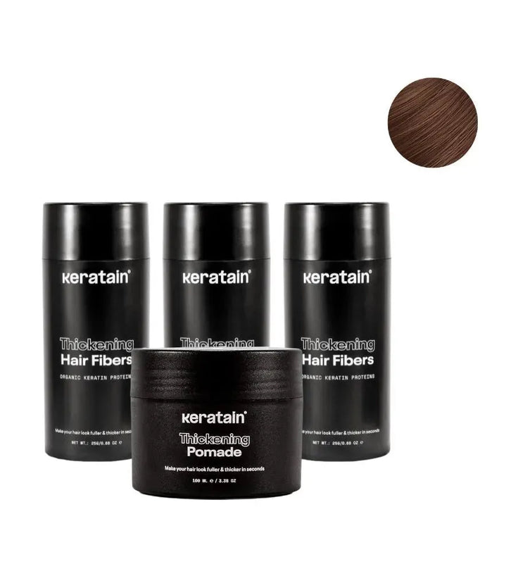 3x Keratain Streuhaar + gratis Keratain Pomade - Mittlelbraun (25 gr) - Hairgivers
