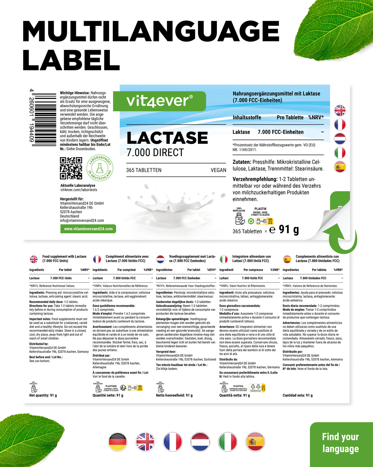Lactase - à 7000 unités FCC,