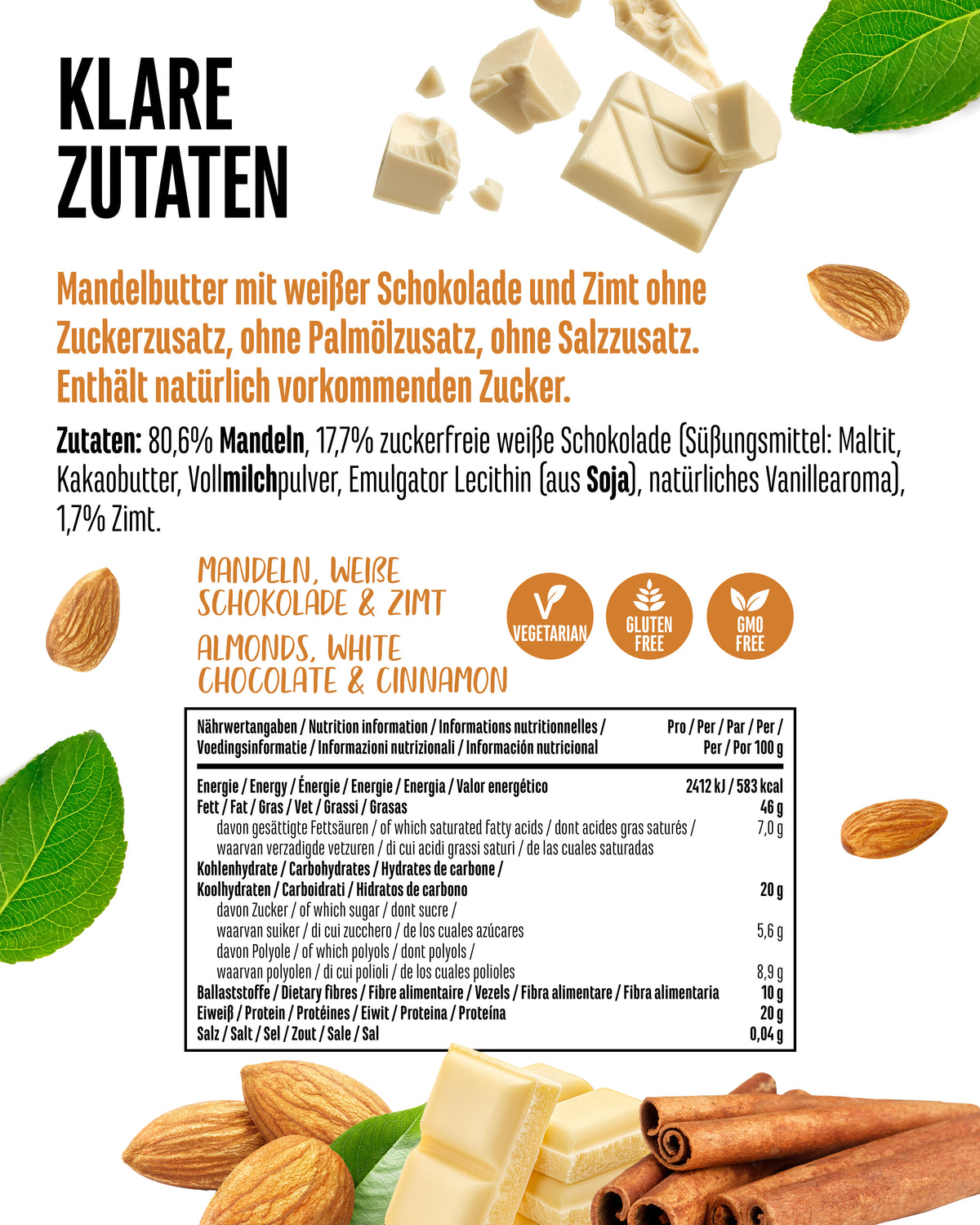 Purée d'amande - Chocolat blanc & Cannelle 1000 g