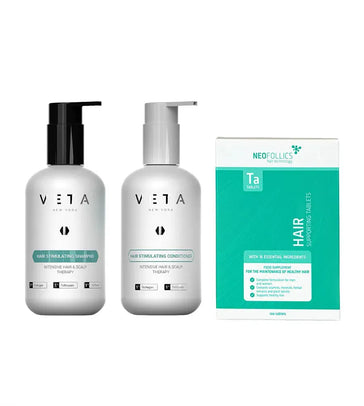 Neofollics Tabletten & Veta Shampoo + Conditioner Behandlung von frühem erblich bedingtem Haarausfall bei Frauen - Hairgivers