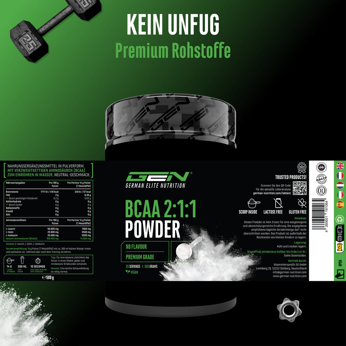 GEN BCAA 2:1:1 poudre - Neutre, 500 g