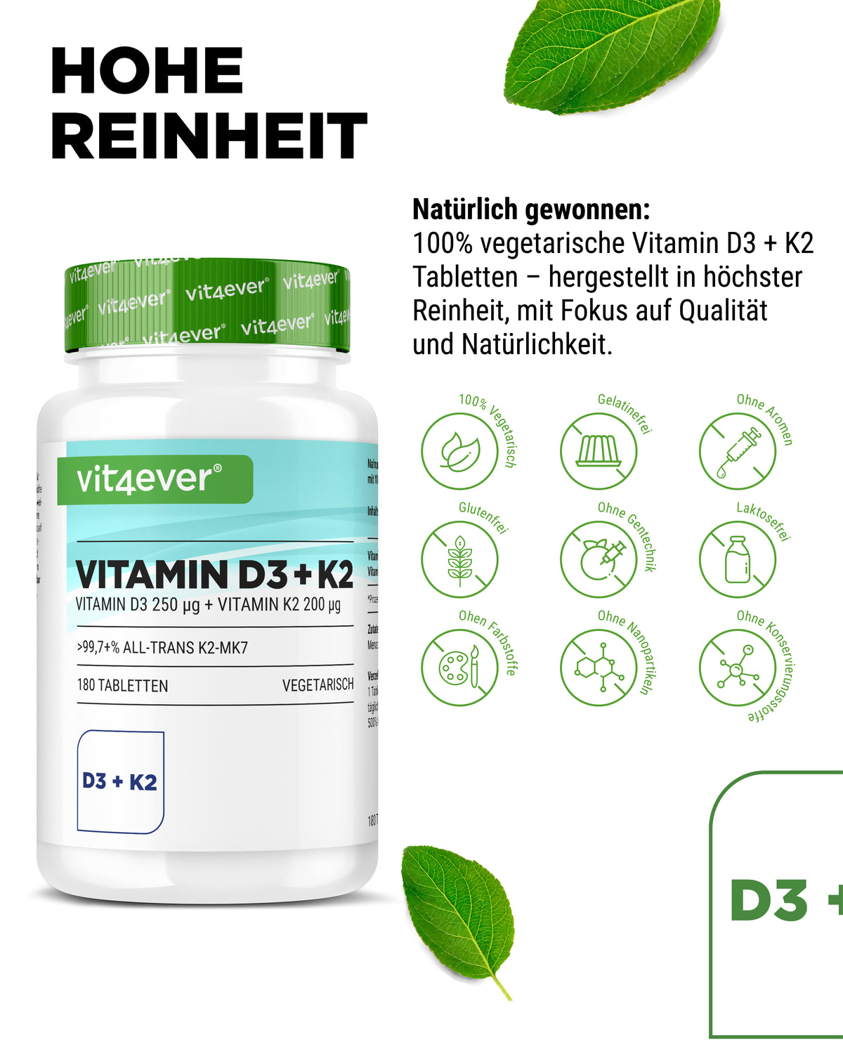 Vitamine D3 10.000 I.E. + Vitamine K2 200 mcg