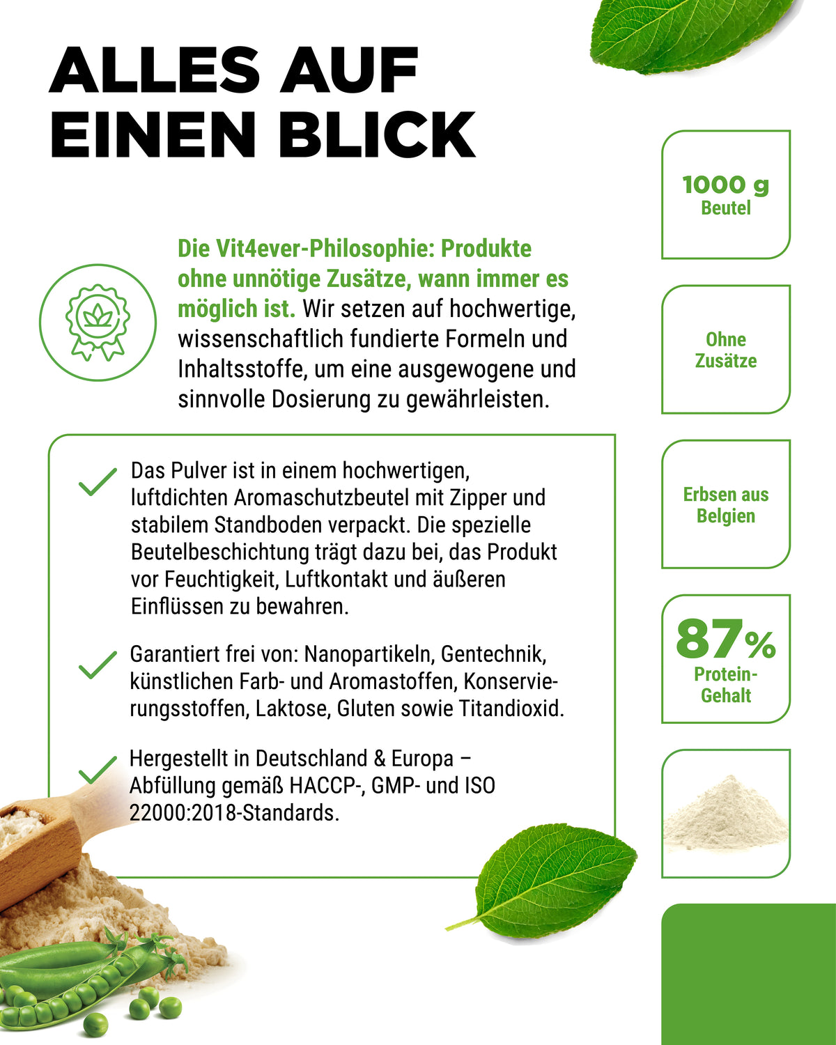 Polvere di proteine di pisello - 87% di contenuto proteico
