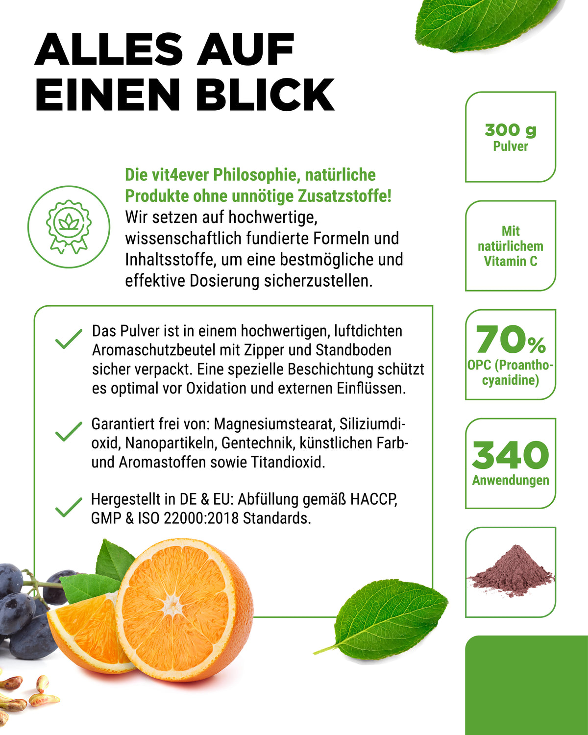 OPC Extrait de pépins de raisin + Vitamine C poudre