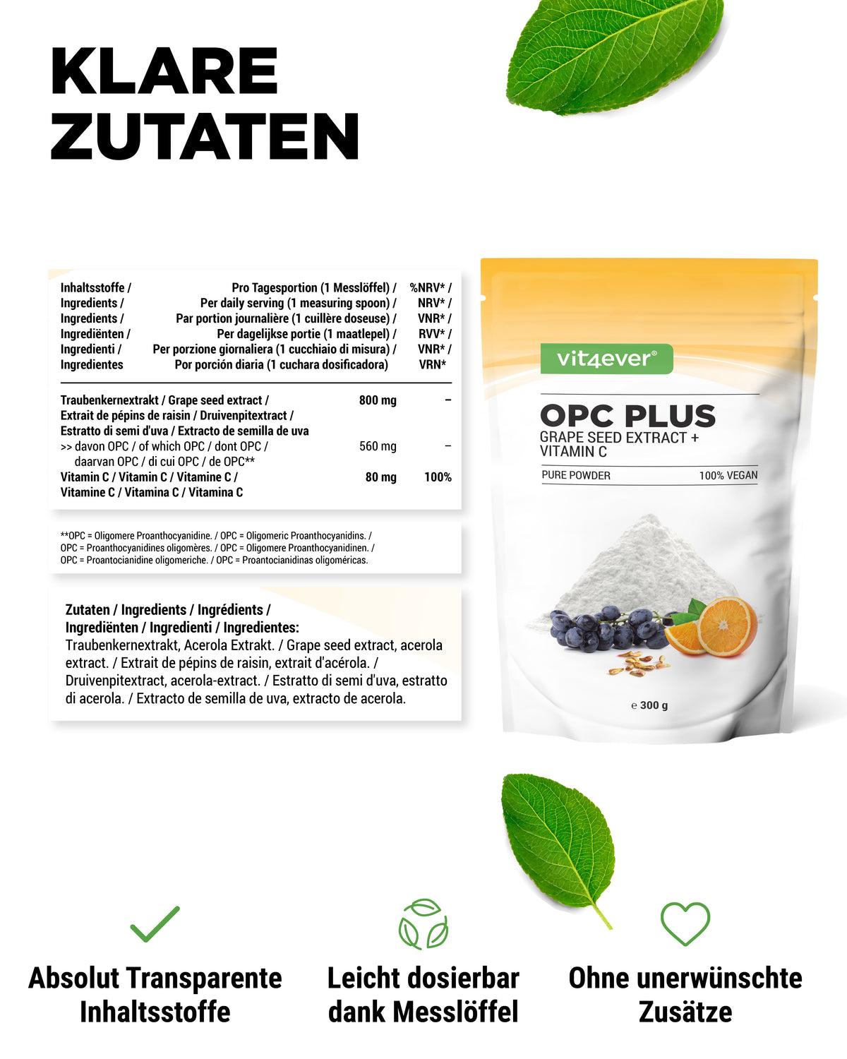 OPC Extrait de pépins de raisin + Vitamine C poudre