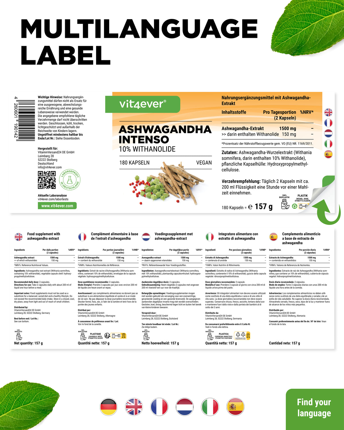 Extrait d'Ashwagandha 1500 mg