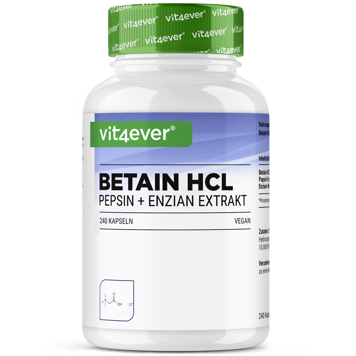 Betaina HCL, 240 capsule da 695 mg con pepsina + estratto di genziana