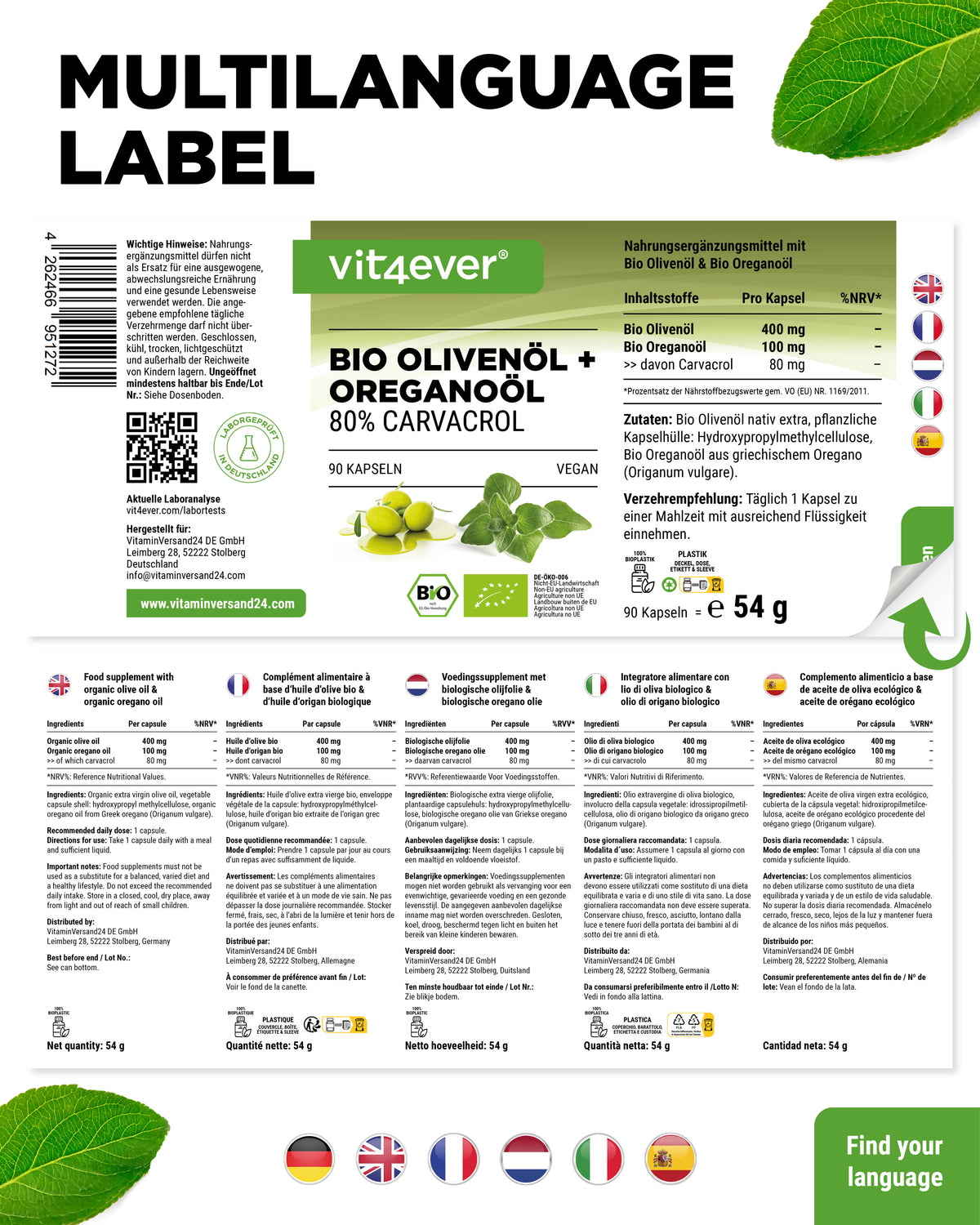 Aceite de orégano ecológico y aceite de oliva,