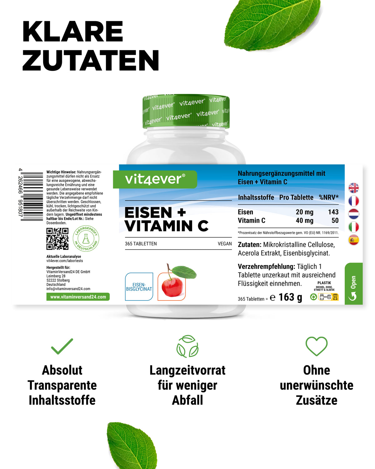 Ferro + Vitamina C - Bisglicinato di ferro - 365 compresse