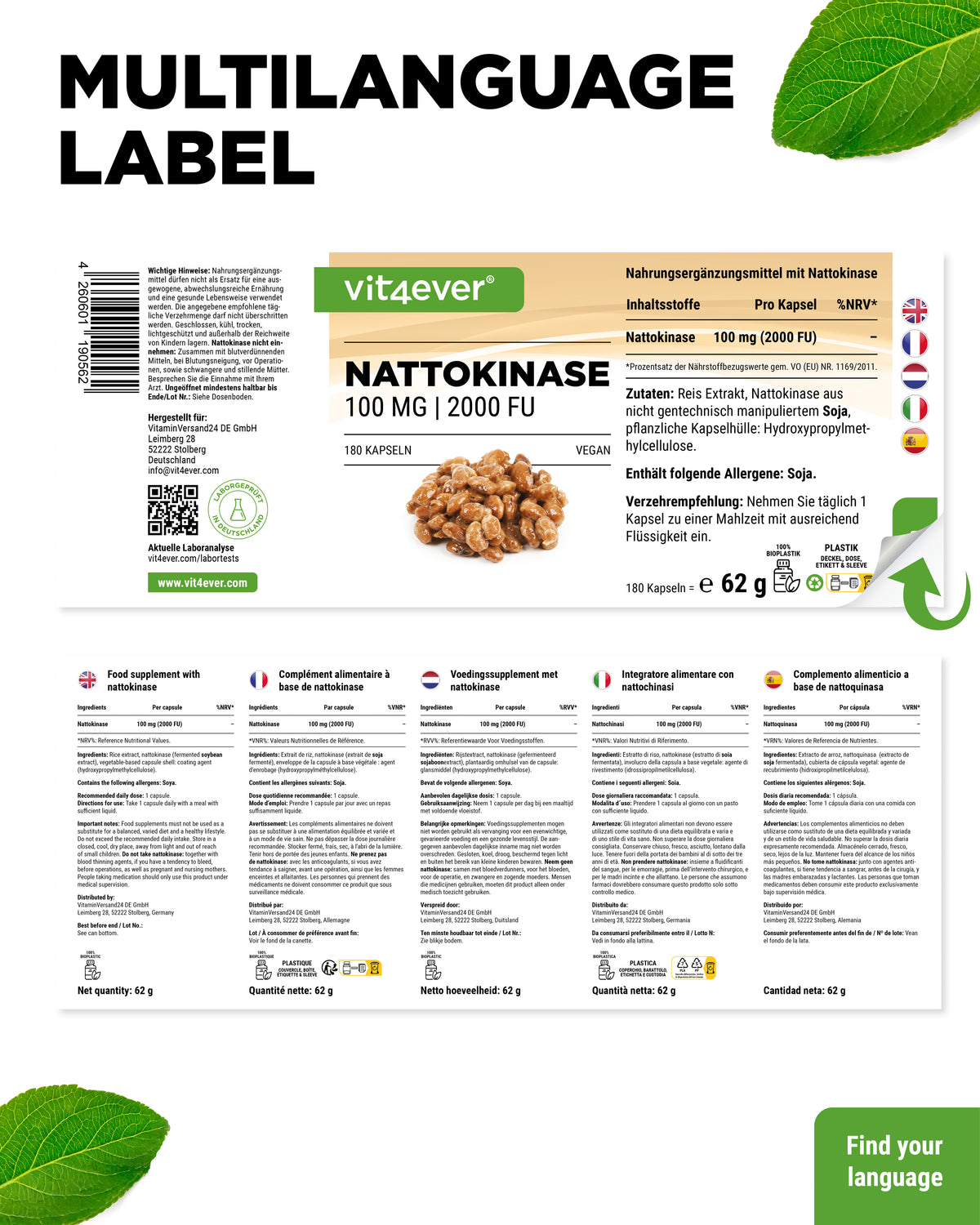 Nattokinase 100 mg (20,000 FU/g)