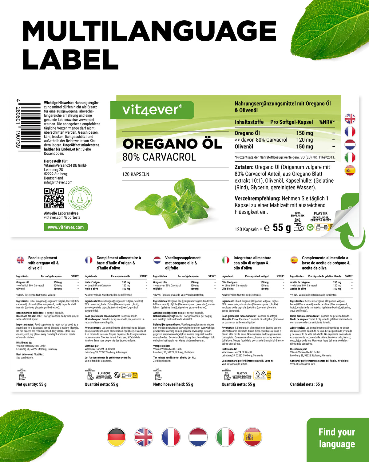 Huile d'origan - 150 mg - 80% Carvacrol